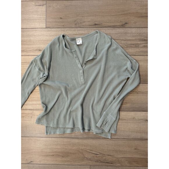 aerie Tops - Offline by Aerie Women's Small Top Wow Waffle Henley Tee Thermal Green Xs Extra